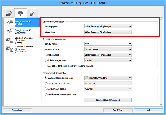 figure : boîte de dialogue Paramètres